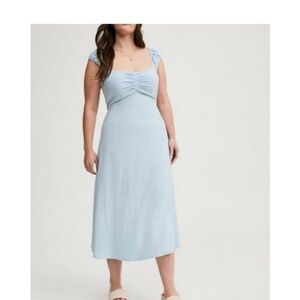 Torrid Midi Wash Chambray Ruched Front Dress Light Blue Size 1X NWT